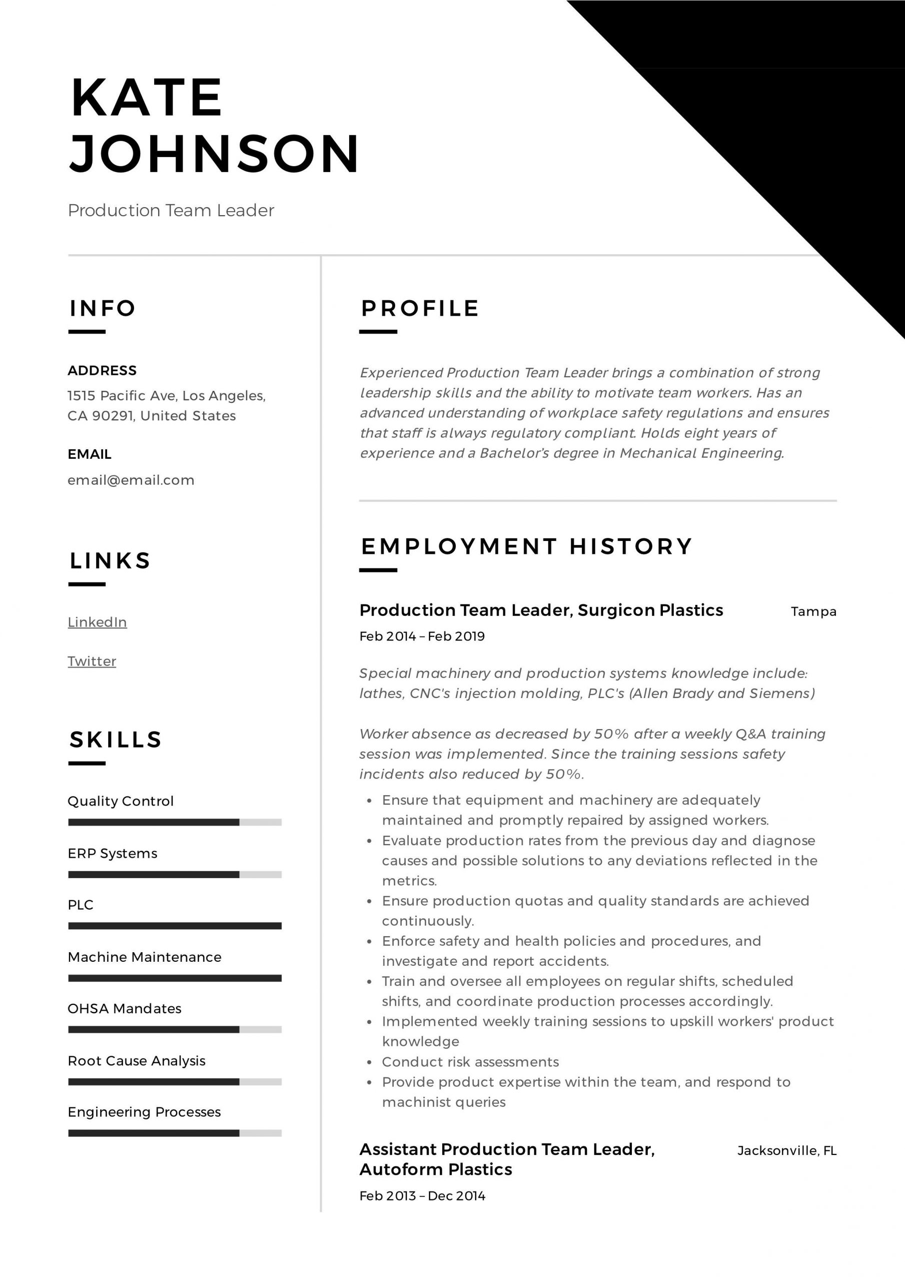 Resume Template for Team Lead Position 11 Production Team Leader Resume Examples Ideas Resume Examples …