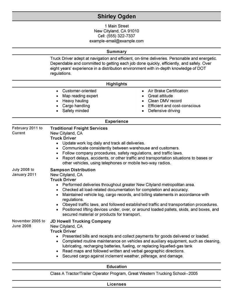 Resume Template for Truck Driving Job Best Truck Driver Resume Example From Professional Resume Writing …