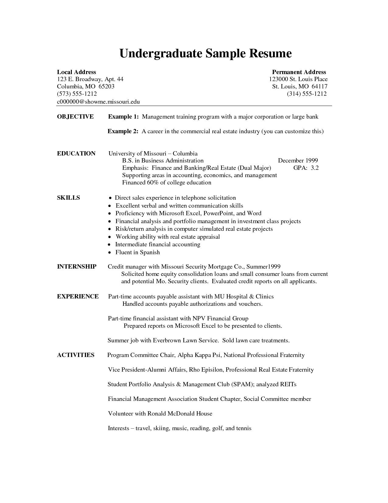 Resume Template for Undergraduate College Student Pin On Quotes