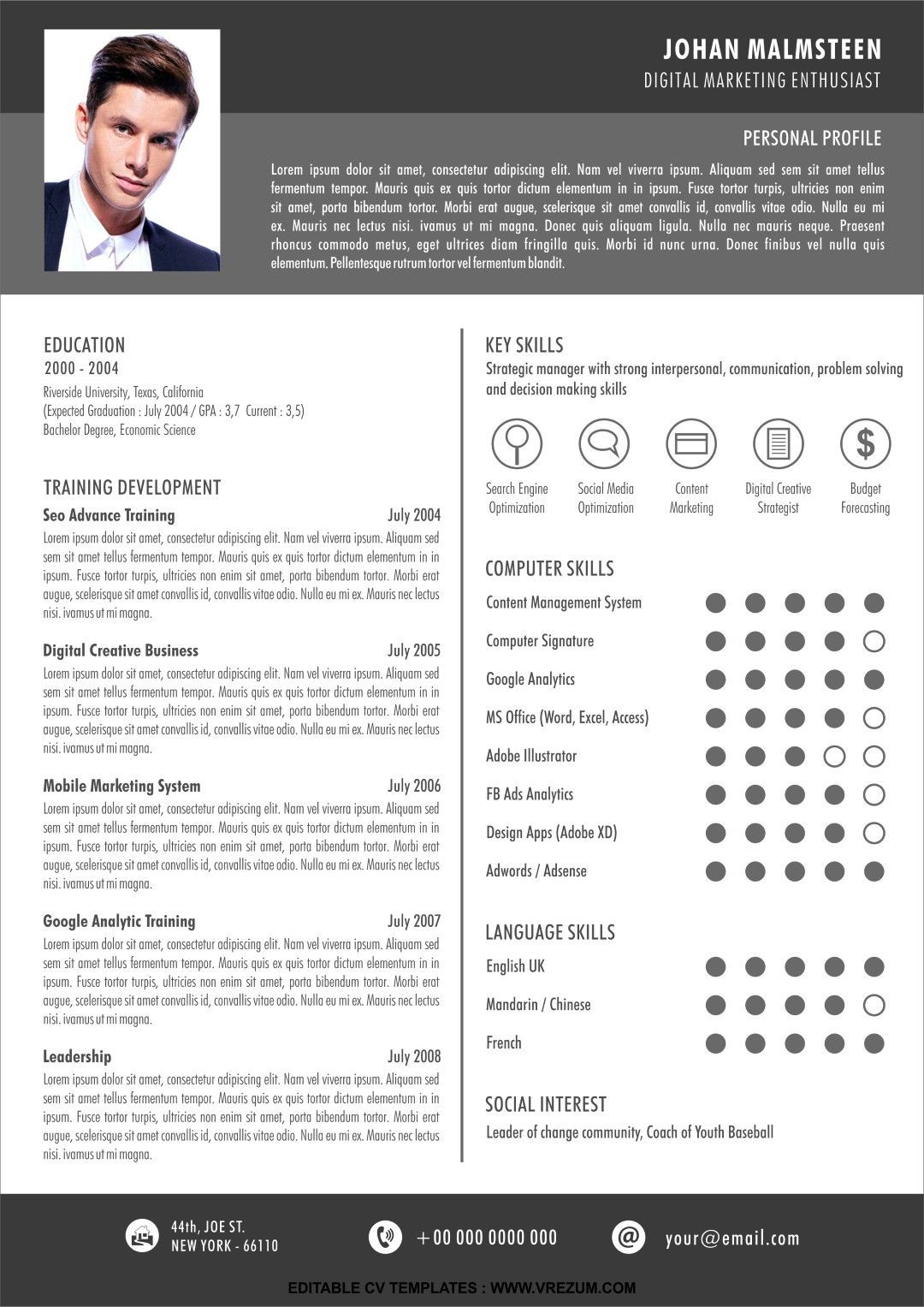 Resume Template Free Download for Fresh Graduate Editable) – Free Cv Templates for Fresh Graduate Cv Template …