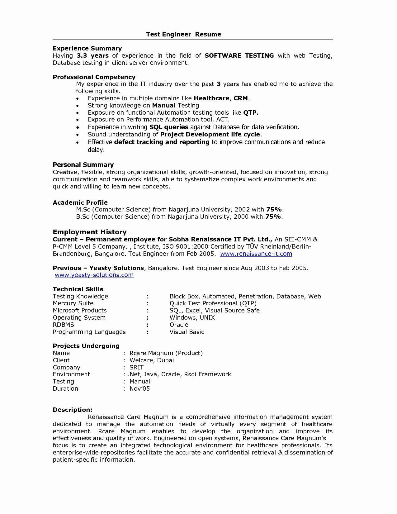 Resume Templates for Experienced software Testing Professionals Microsoft Excel Testversion Resume Examples, Basic Resume …