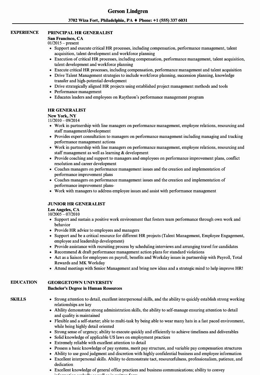 Resume Templates for Human Resources Generalist Human Resource Generalist Resume Lovely Hr Generalist Resume …