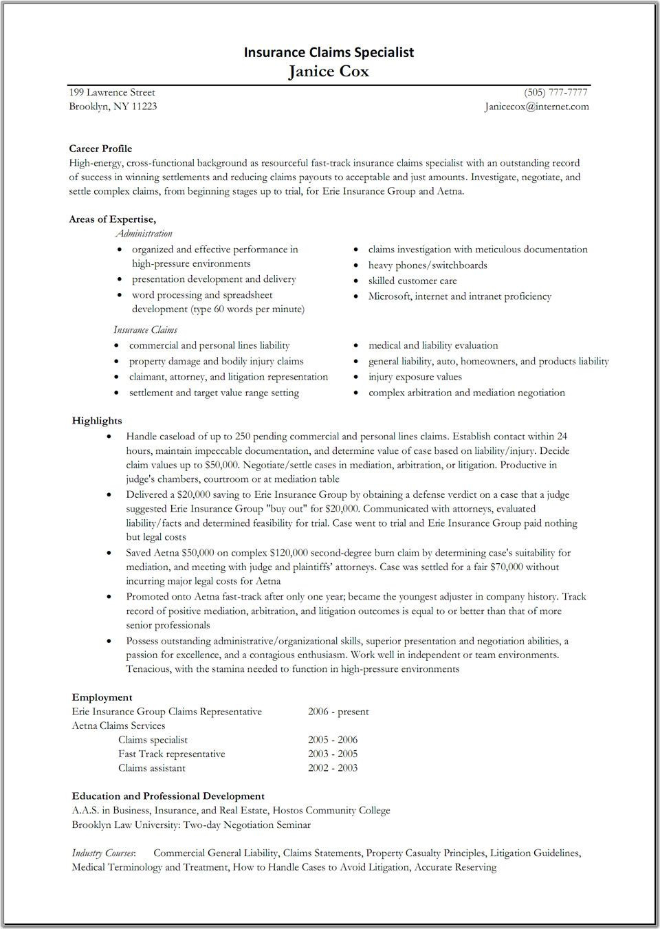 Resume Templates for Insurance Claims Adjuster isurance Claims Specialist Resume Sample Resumesdesign Resume …