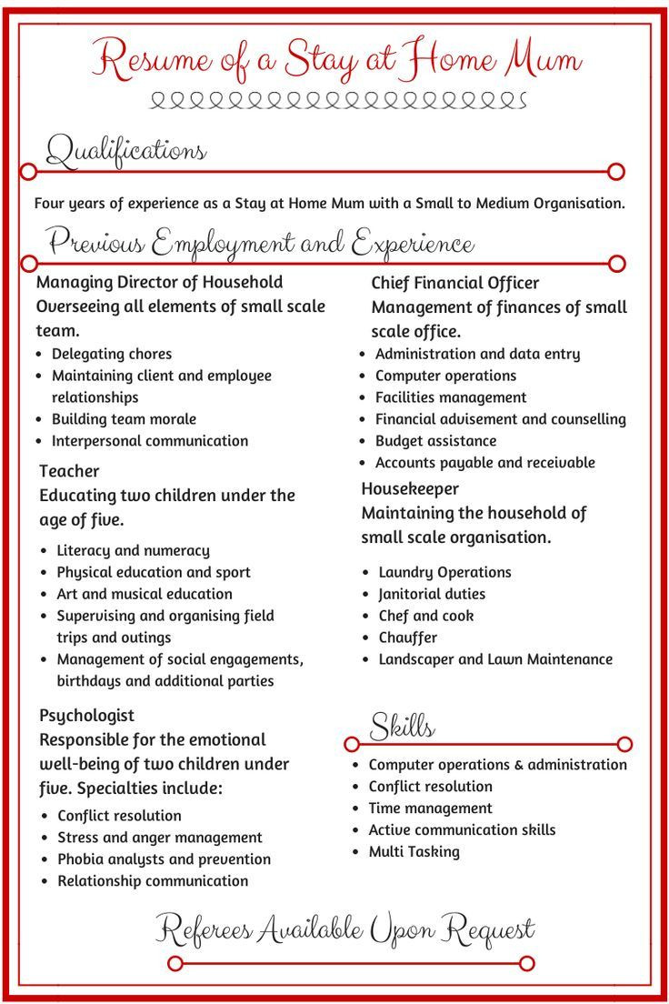 Resume Templates for Mums Returning to Work Resume Of A Stay at Home Mum Stay at Home Mum Resume Skills …