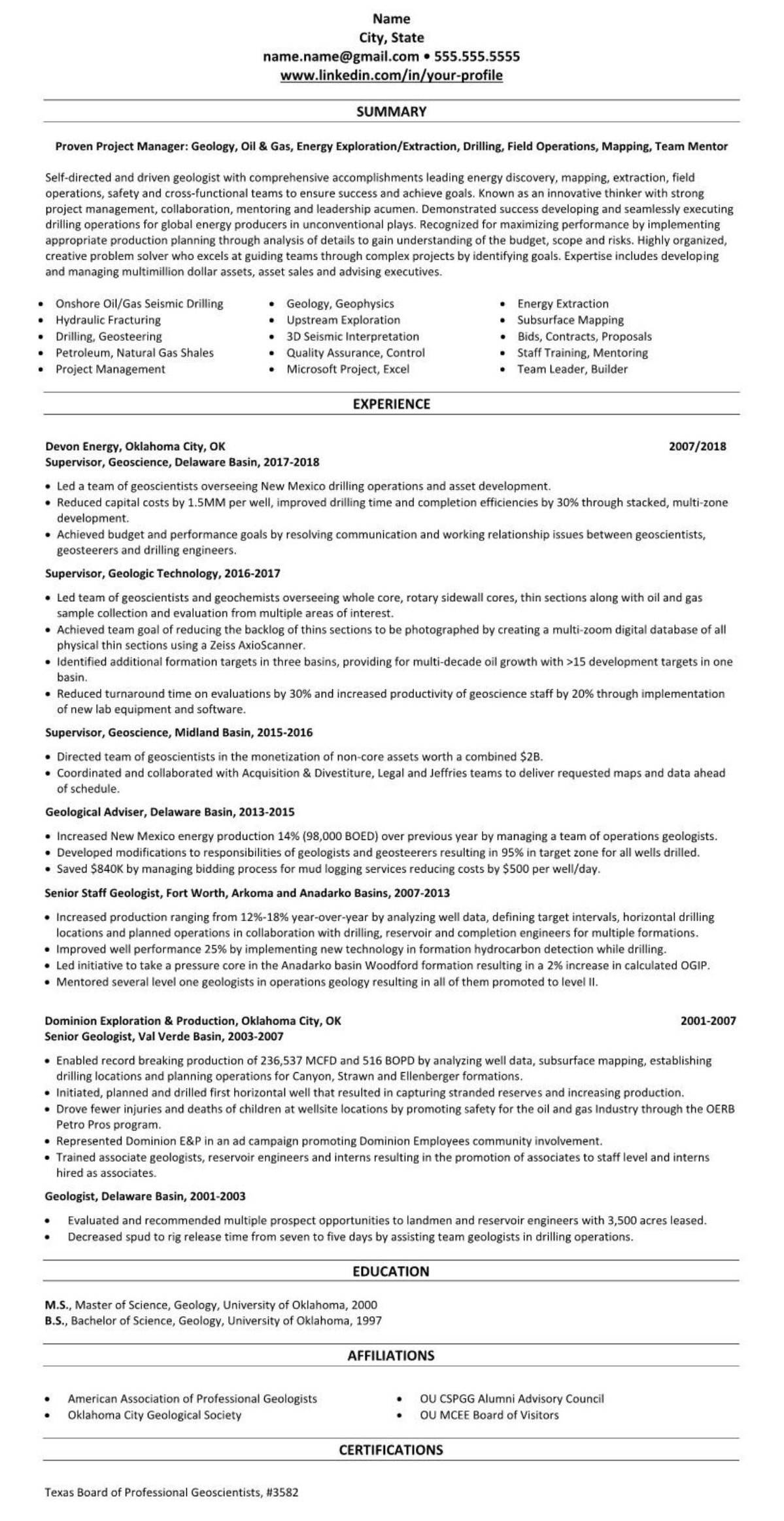 Resume Templates for Oil and Gas Industry Resume & Linkedin Profile Example: Energy Power Oil, Gas, Wind, solar