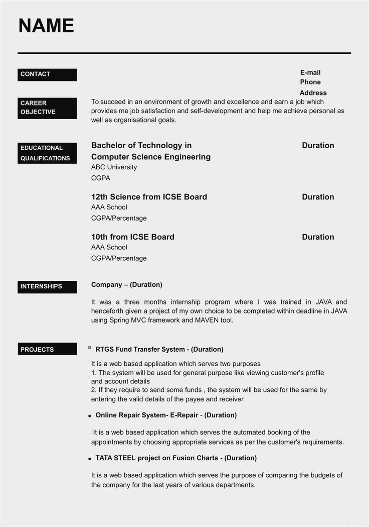 Sample Fresher Resume for It Jobs Resume format Pdf Download for Freshers India In 2020