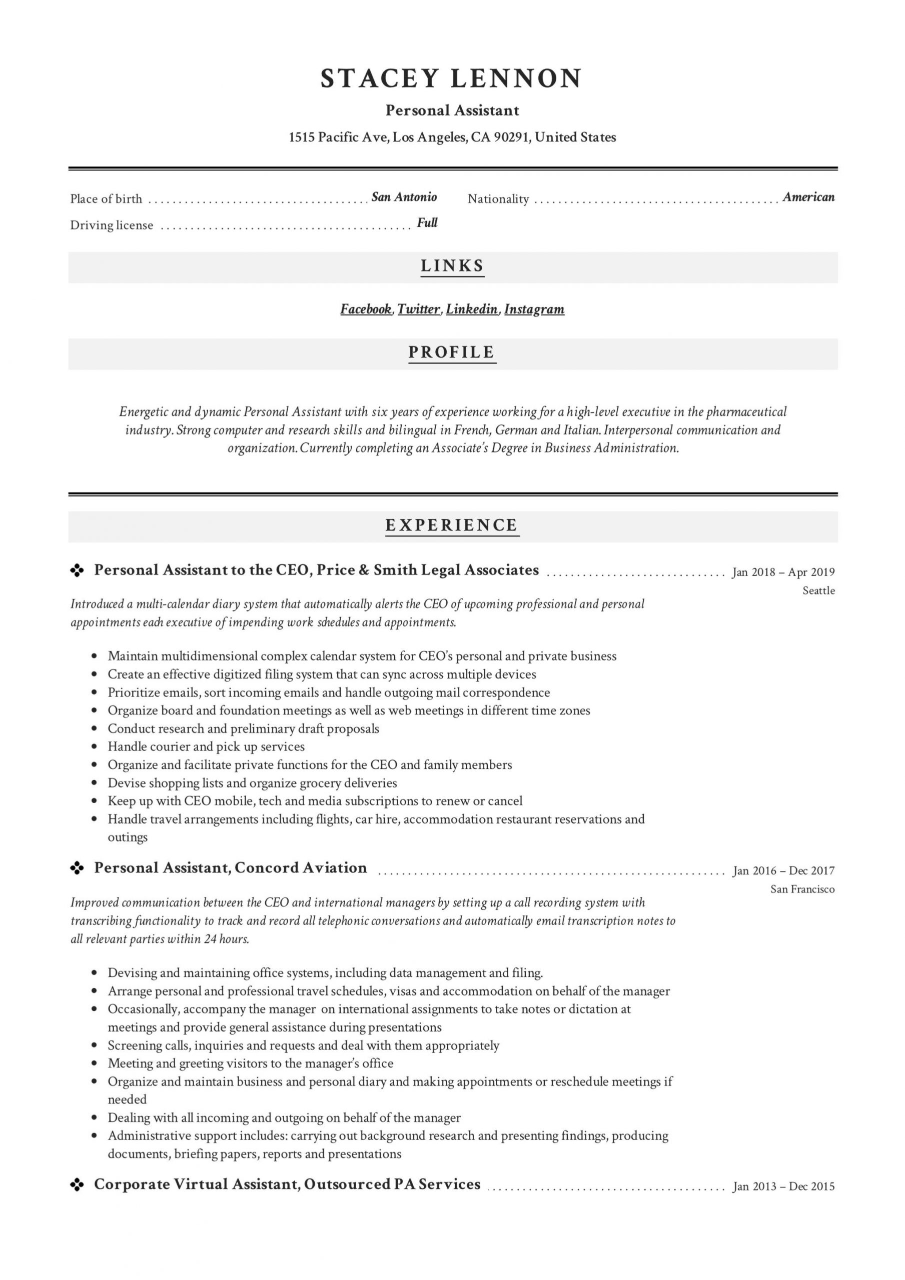 Sample Objectives In Resume for Virtual assistant Personal assistant Resume & Writing Guide  12 Templates Pdf ’20