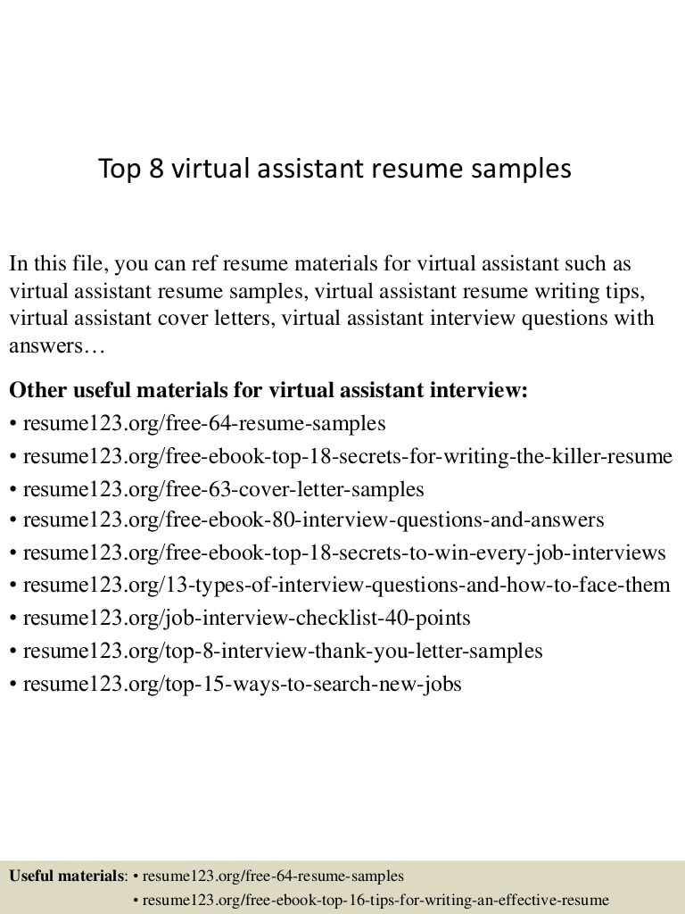 Sample Objectives In Resume for Virtual assistant top 8 Virtual assistant Resume Samples