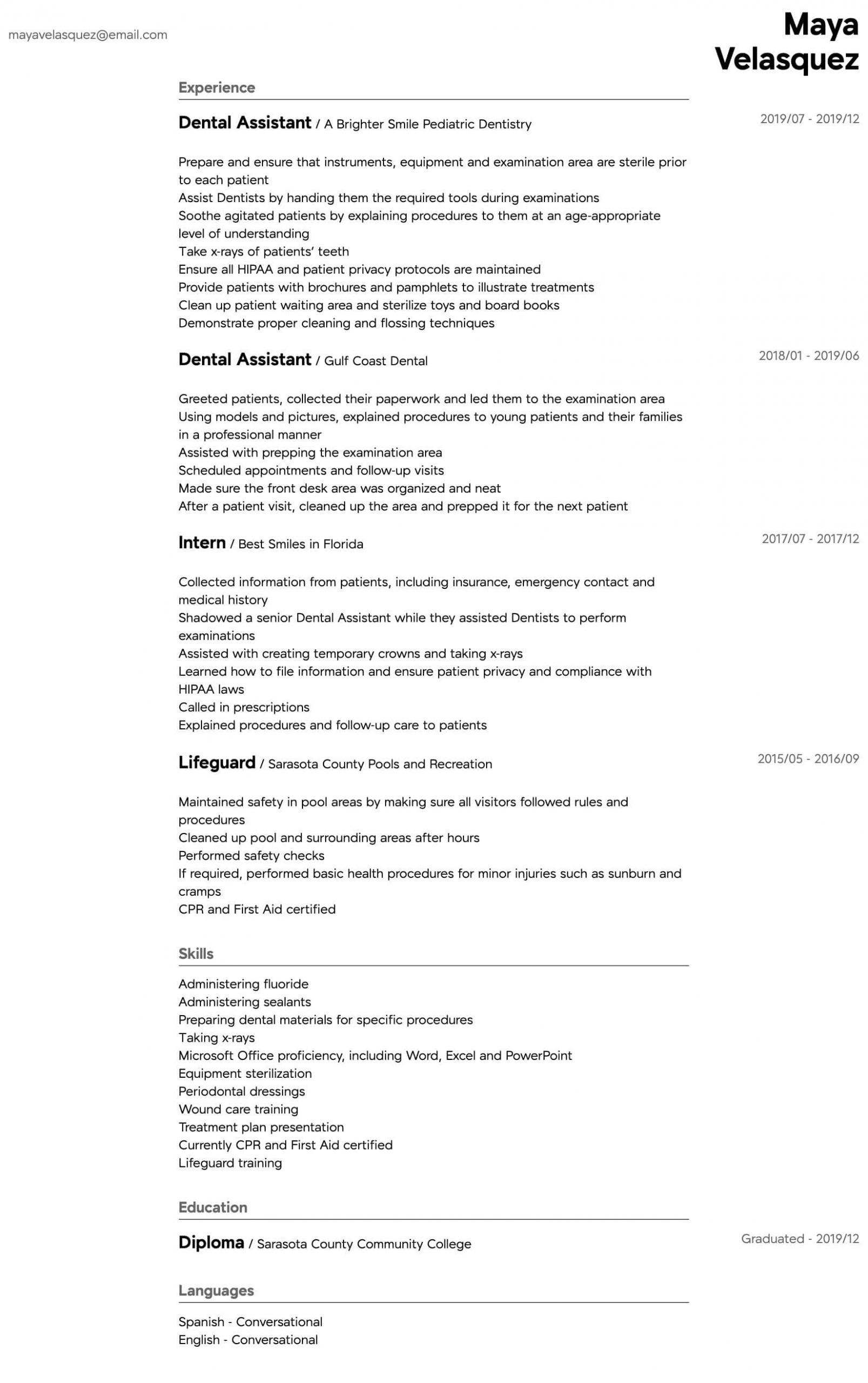 Sample Of Resume for Dental assistant Dental assistant Resume Samples All Experience Levels Resume …