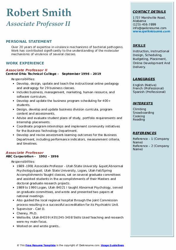 Sample Resume for assistant Professor In Electrical Engineering associate Professor Resume Samples