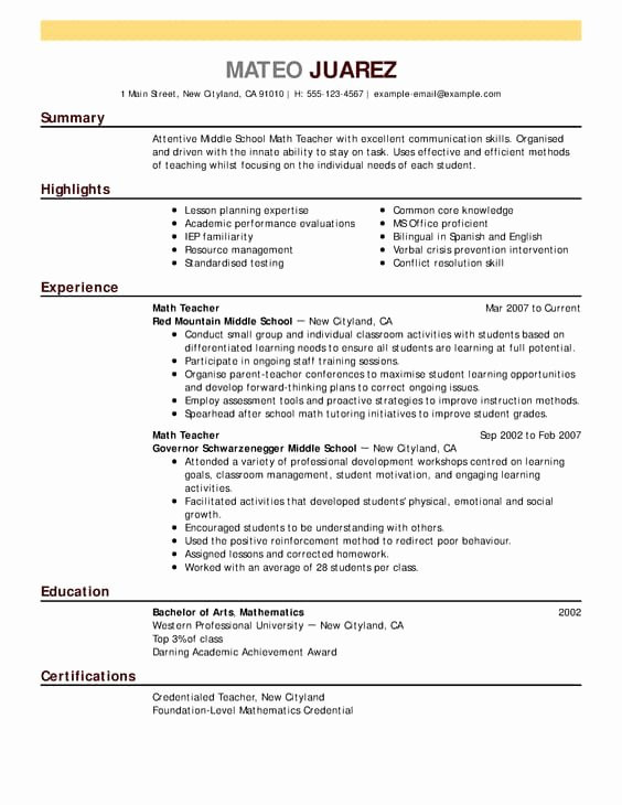 Sample Resume for First Time Teacher Applicant √ 20 First Time Teacher Resume