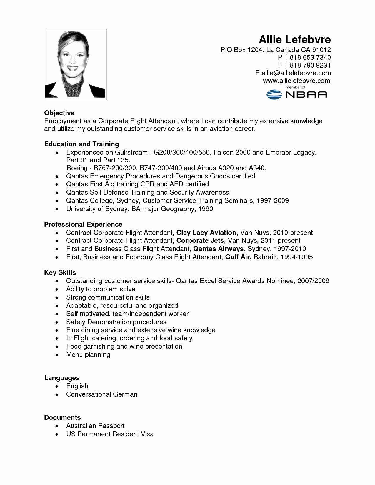 Sample Resume for Flight attendant with No Experience Flight attendant Resume Sample