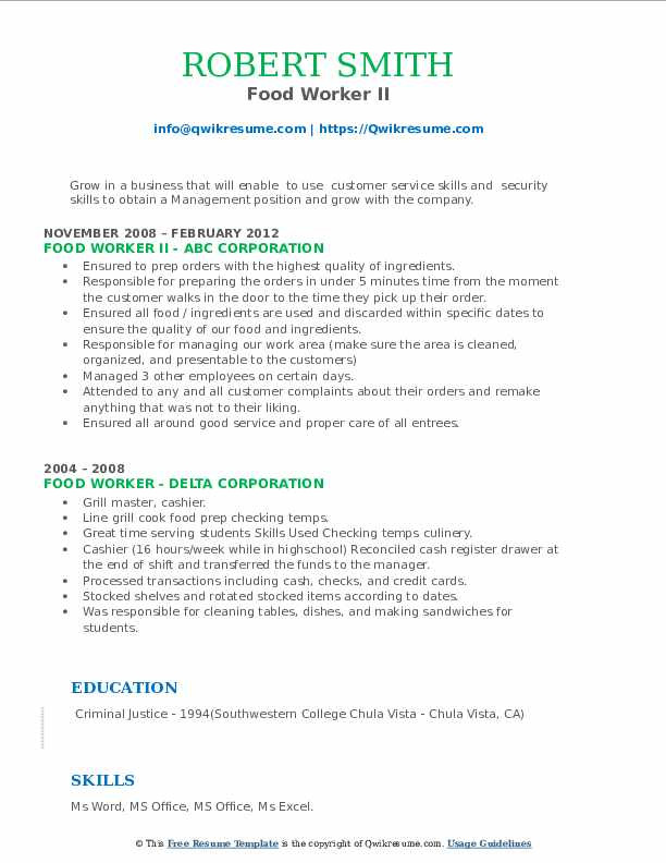 Sample Resume for Food Process Worker Food Worker Resume Samples