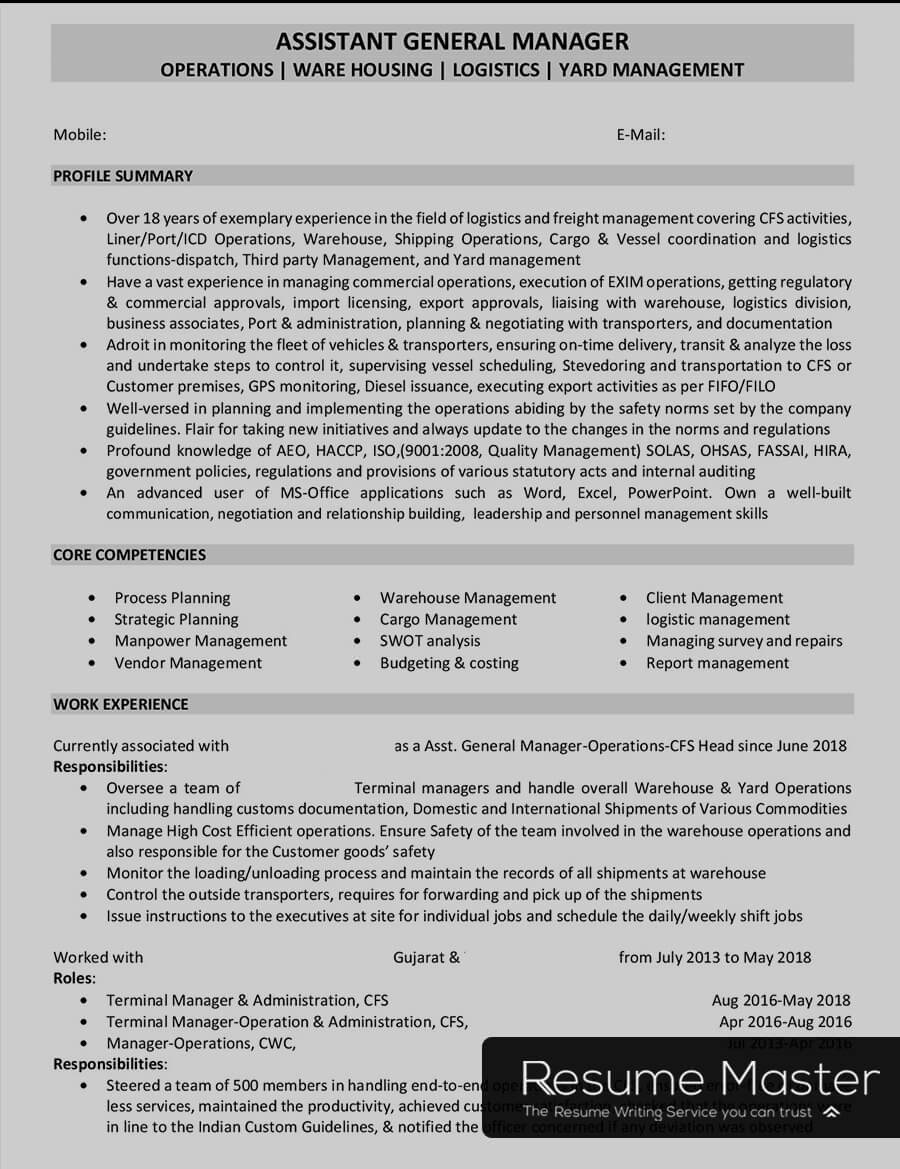 Sample Resume for Freight forwarding Sales Logistics and Freight Manager Resume Master