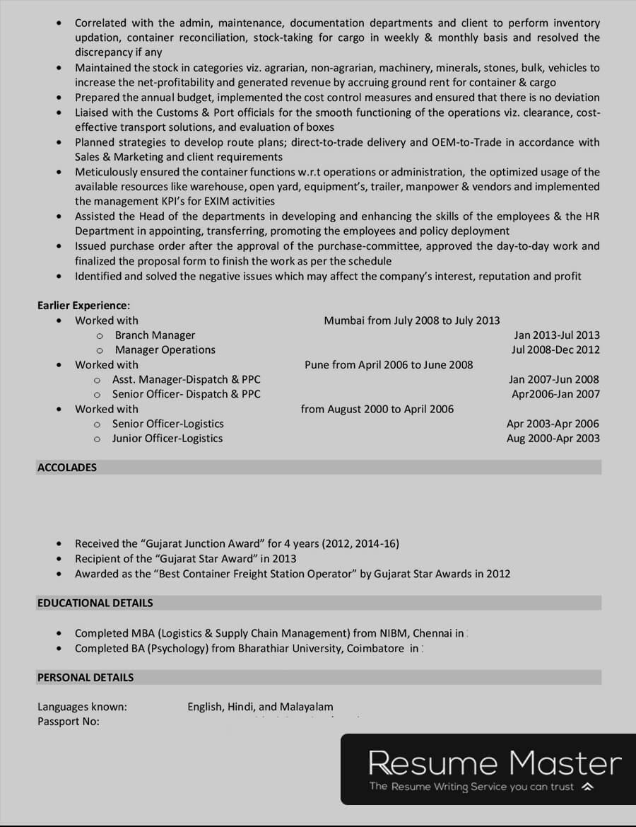 Sample Resume for Freight forwarding Sales Manager Logistics and Freight Manager Resume Master
