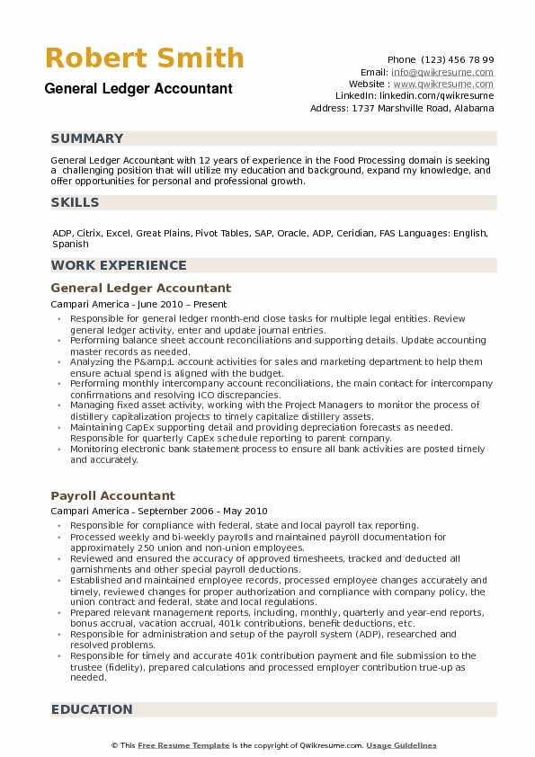 Sample Resume for General Ledger Accountant General Ledger Accountant Resume Samples