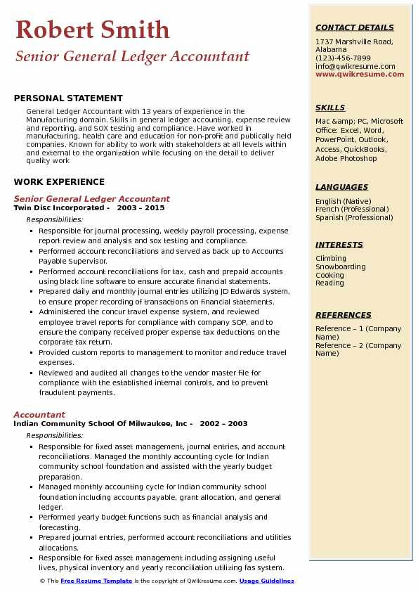 Sample Resume for General Ledger Accountant General Ledger Accountant Resume Samples