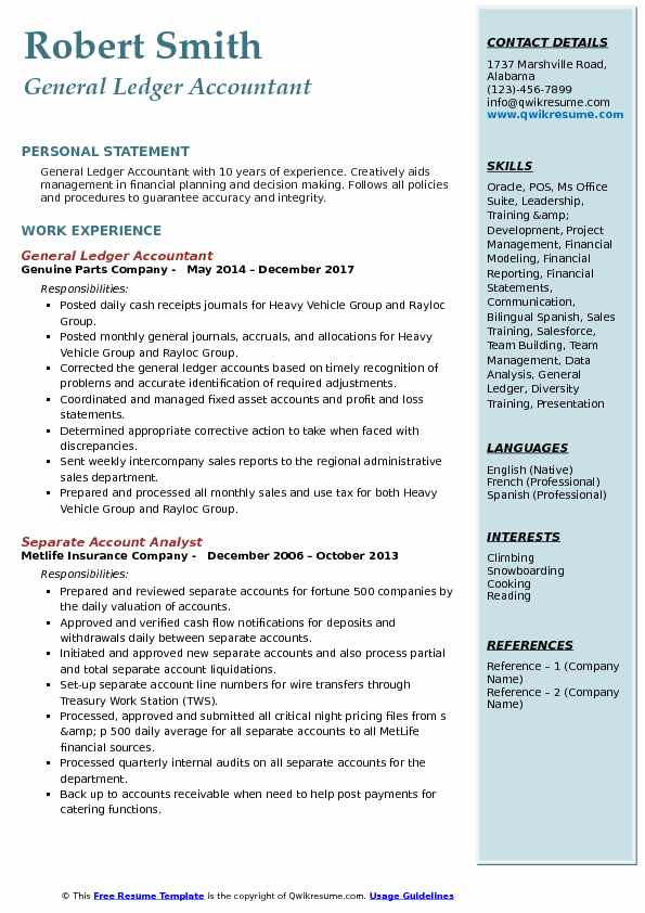 Sample Resume for General Ledger Accountant General Ledger Accountant Resume Samples