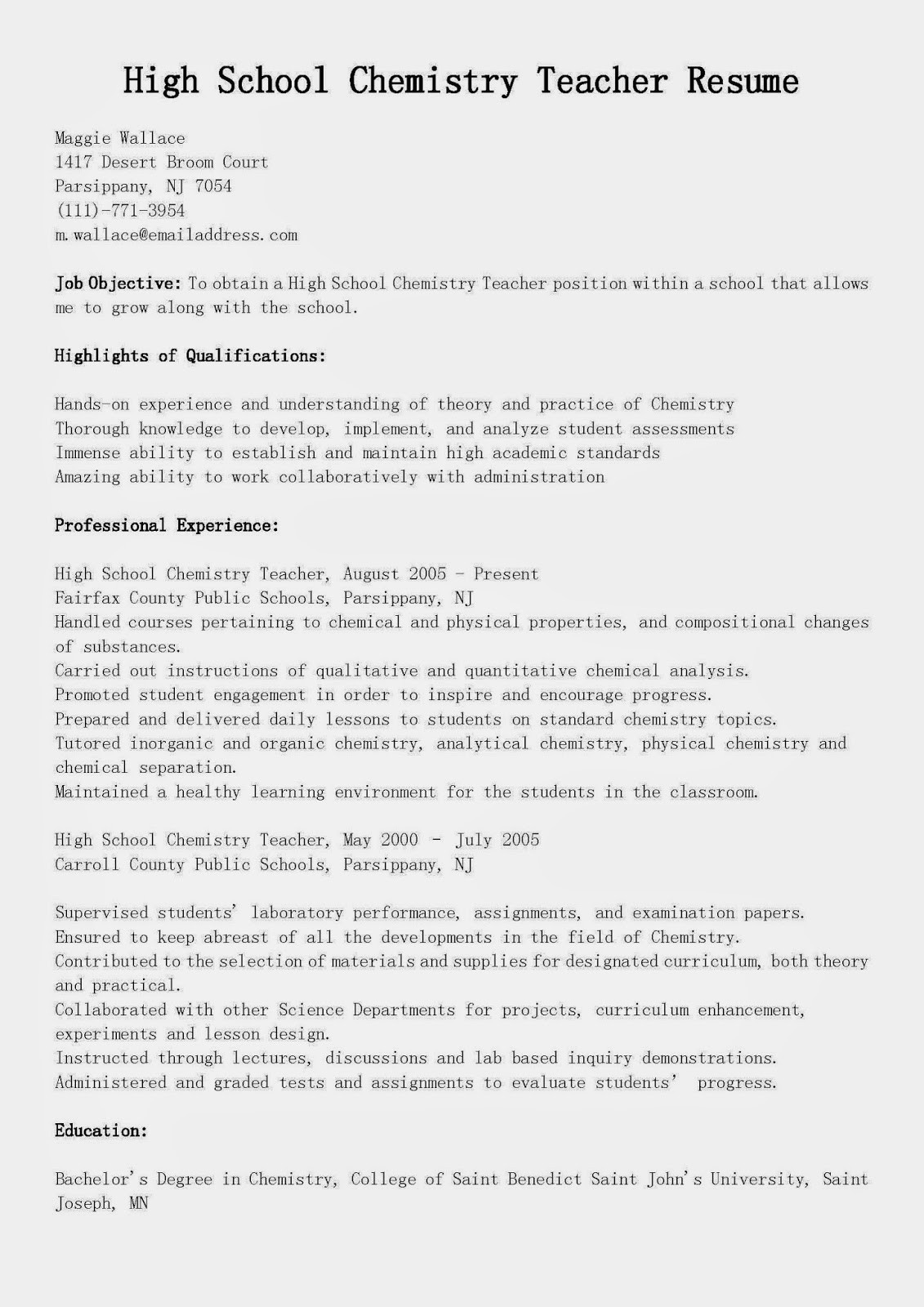 Sample Resume for High School Chemistry Teacher Chemistry Teacher Cv Template October 2021