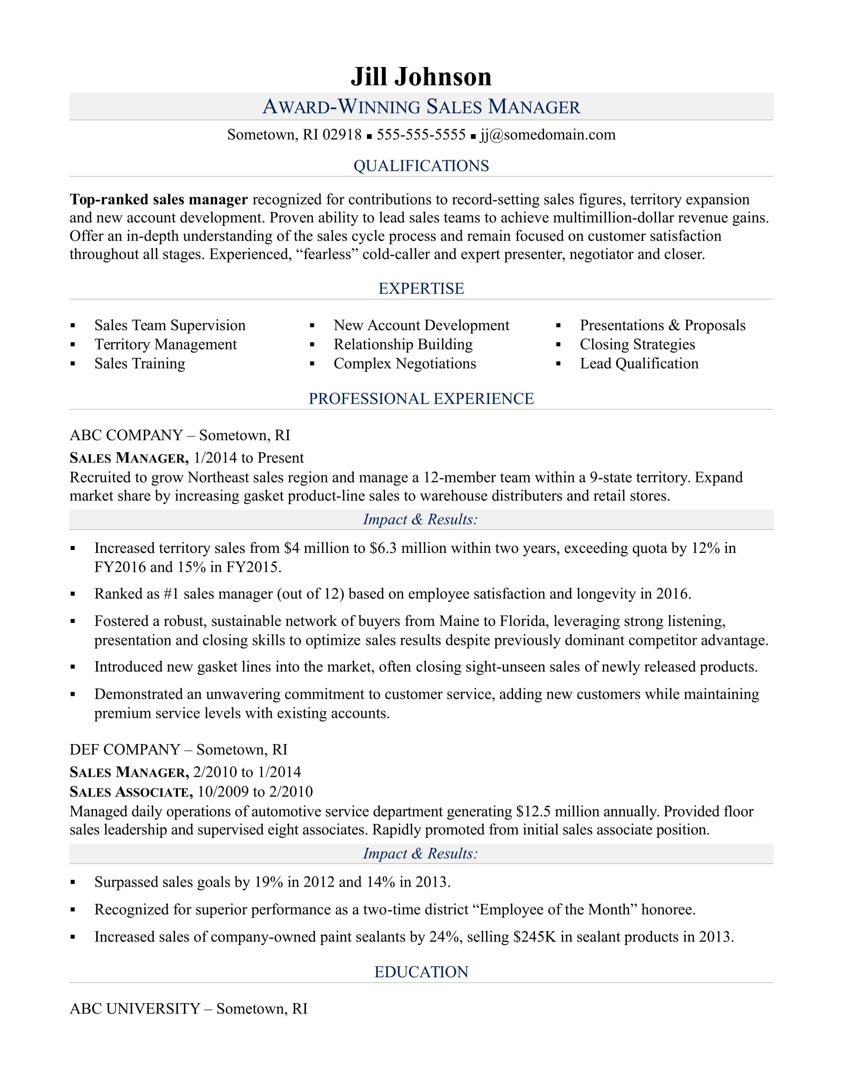 Sample Resume for Sales Manager Position Sales Manager Resume Sample Monster.com