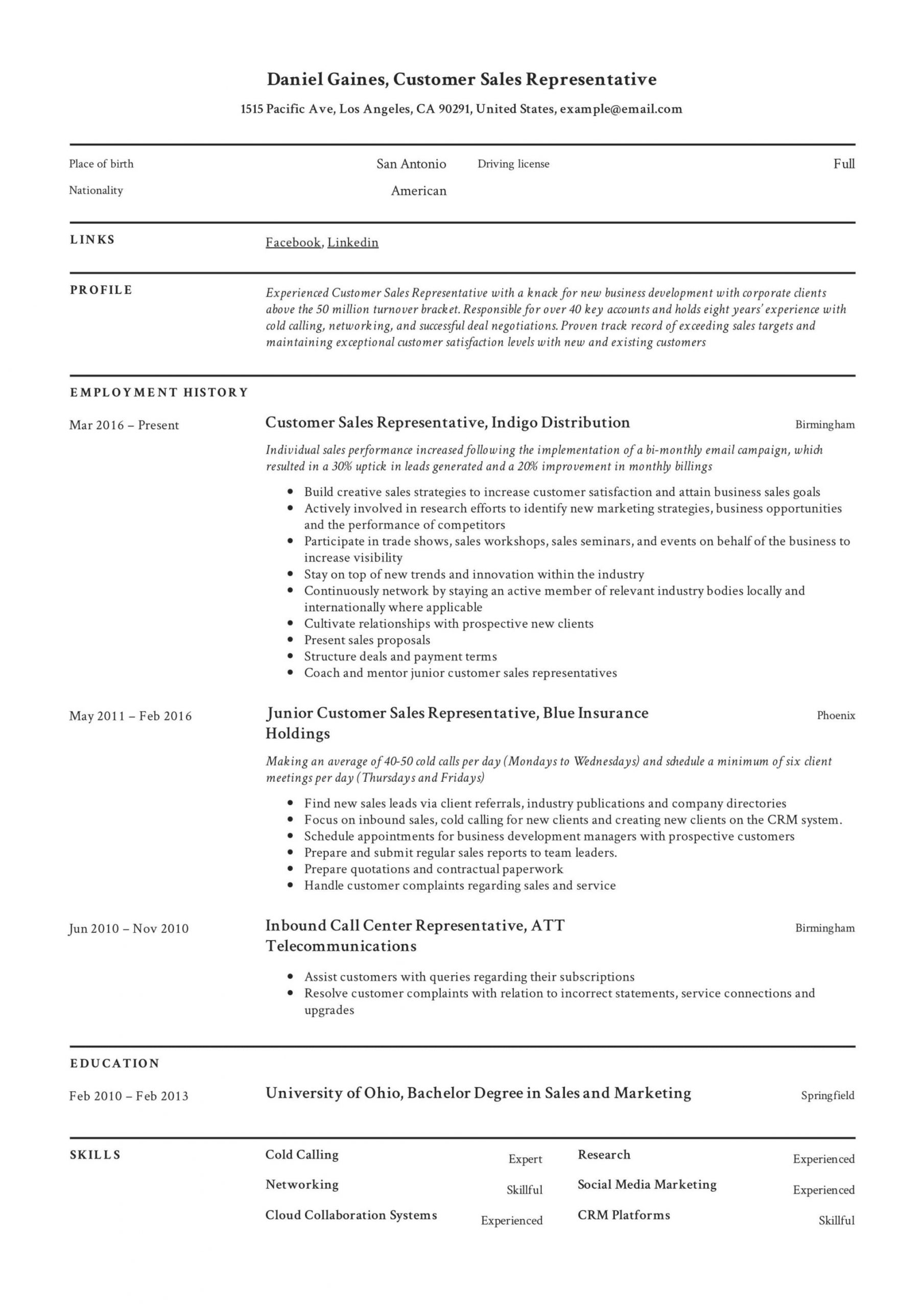 Sample Resume for Sales Representative Position Outside Sales Representative Resume Summary October 2021