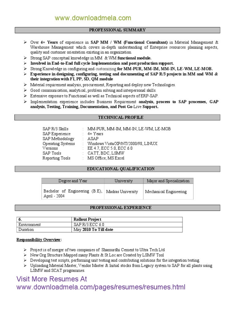 Sample Resume for Sap Mm Functional Consultant Crm Functional Consultant Job Description