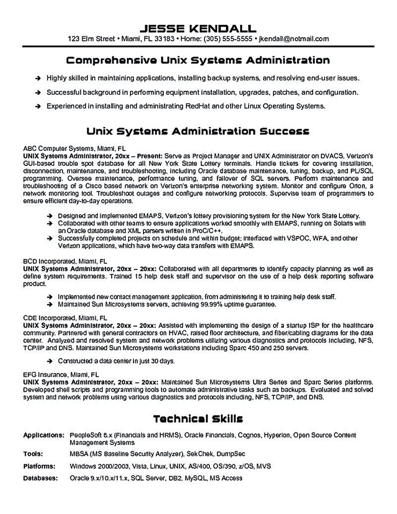 Sample Resume for Unix System Administrator Linux Unix System Administrator Resume October 2021