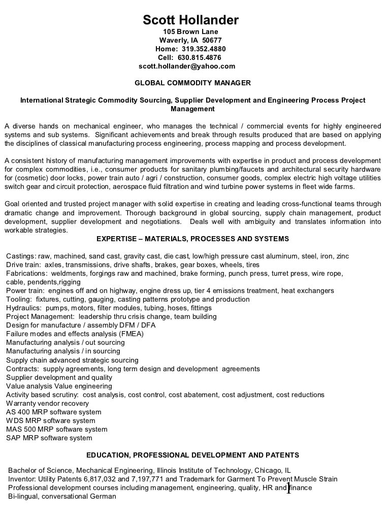 Sample Resume for Vendor Development Manager Hollander Resume International Strategic sourcing Supplier Developmenâ¦