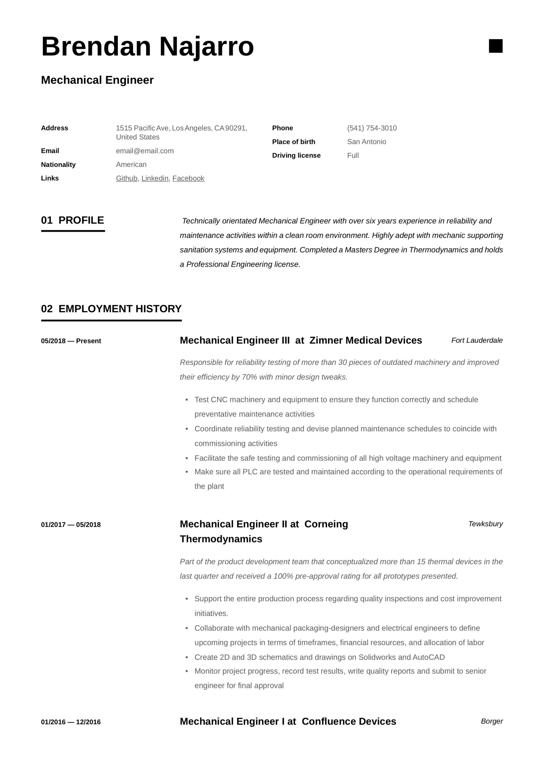 Sample Resume format for Mechanical Engineer Mechanical Engineer Resume & Writing Guide