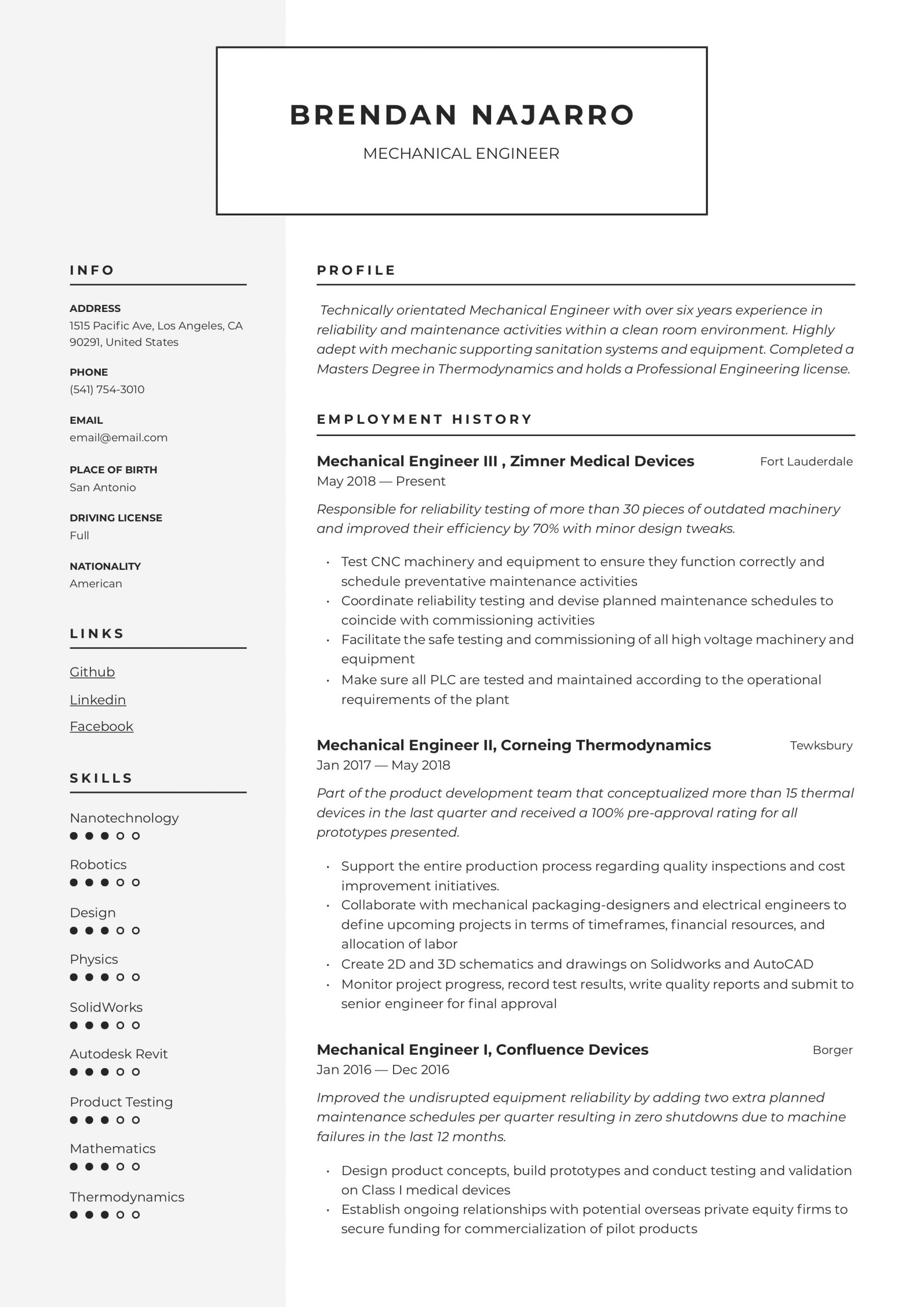 Sample Resume format for Mechanical Engineer Mechanical Engineer Resume & Writing Guide