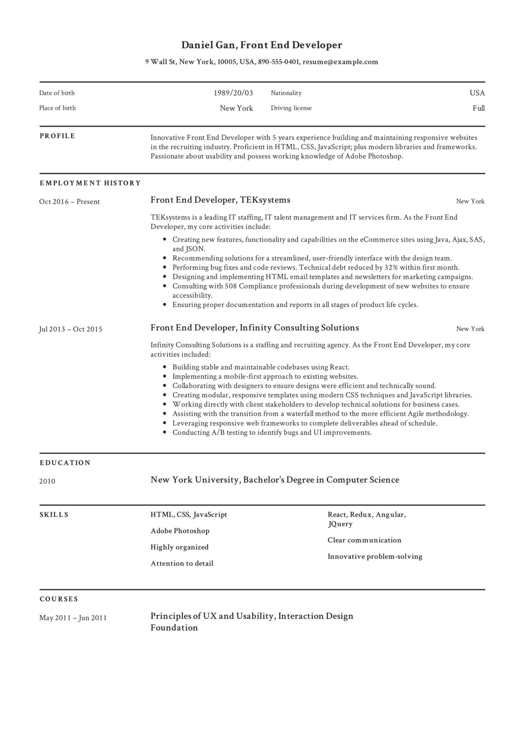 Sample Resume Front End Web Developer 17 Front-end Developer Resume Examples & Guide Pdf 2020