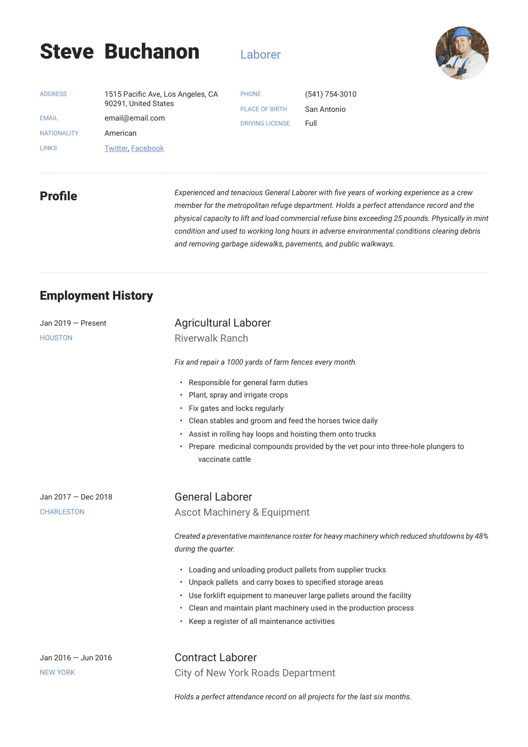 Sample Resume Objectives for General Labor General Laborer Resume Sample October 2021