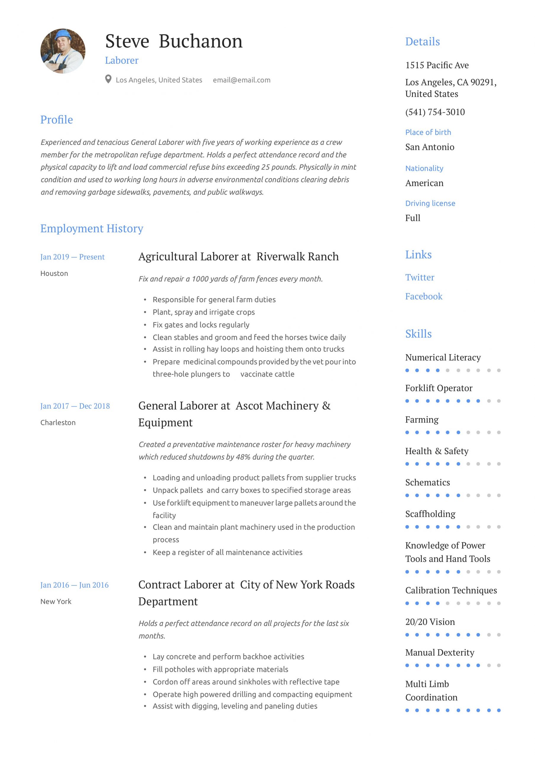 Sample Resume Objectives for General Labor General Laborer Resume & Writing Guide  12 Free Templates 2020