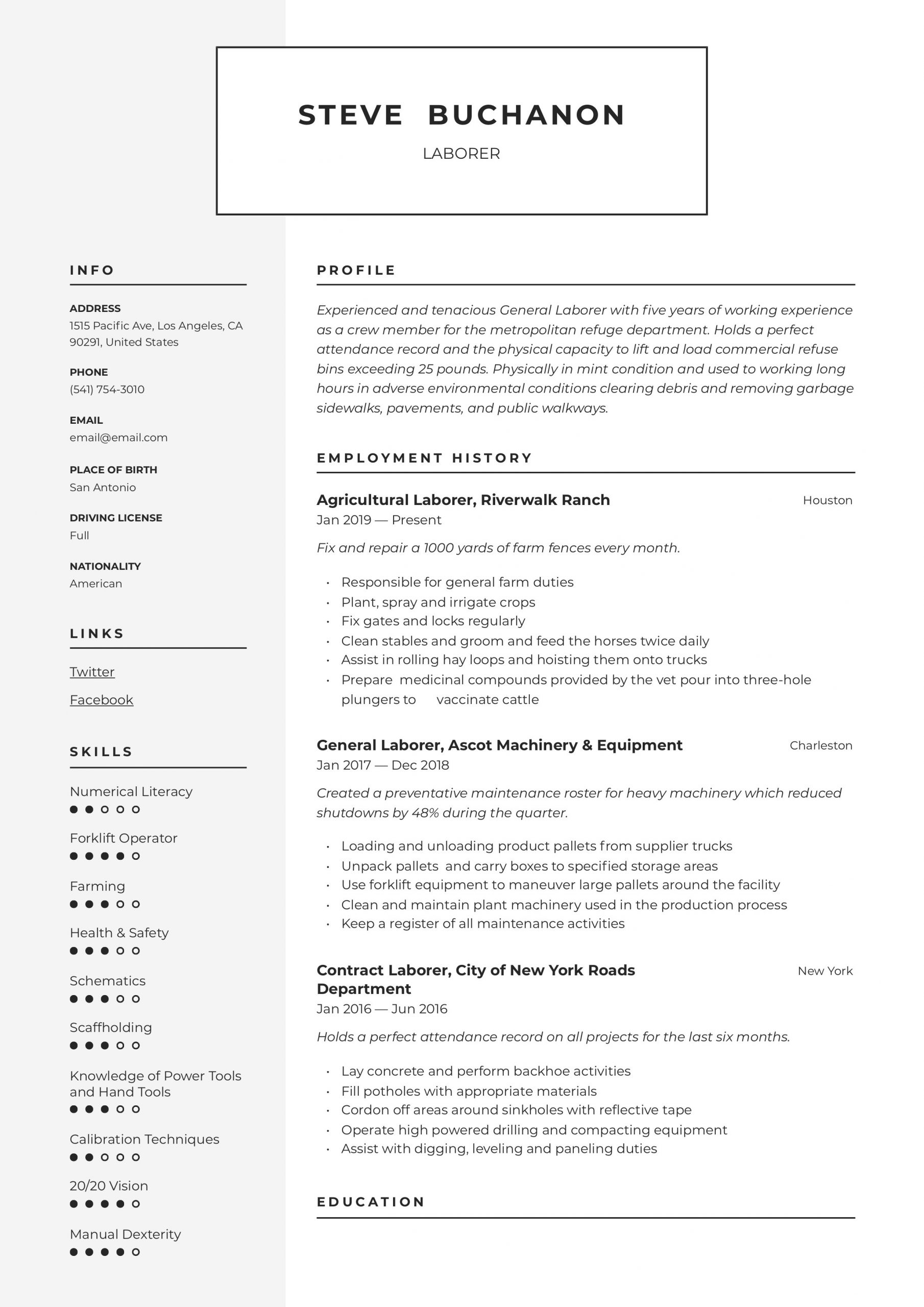 Sample Resume Objectives for General Labor General Laborer Resume & Writing Guide  12 Free Templates 2020