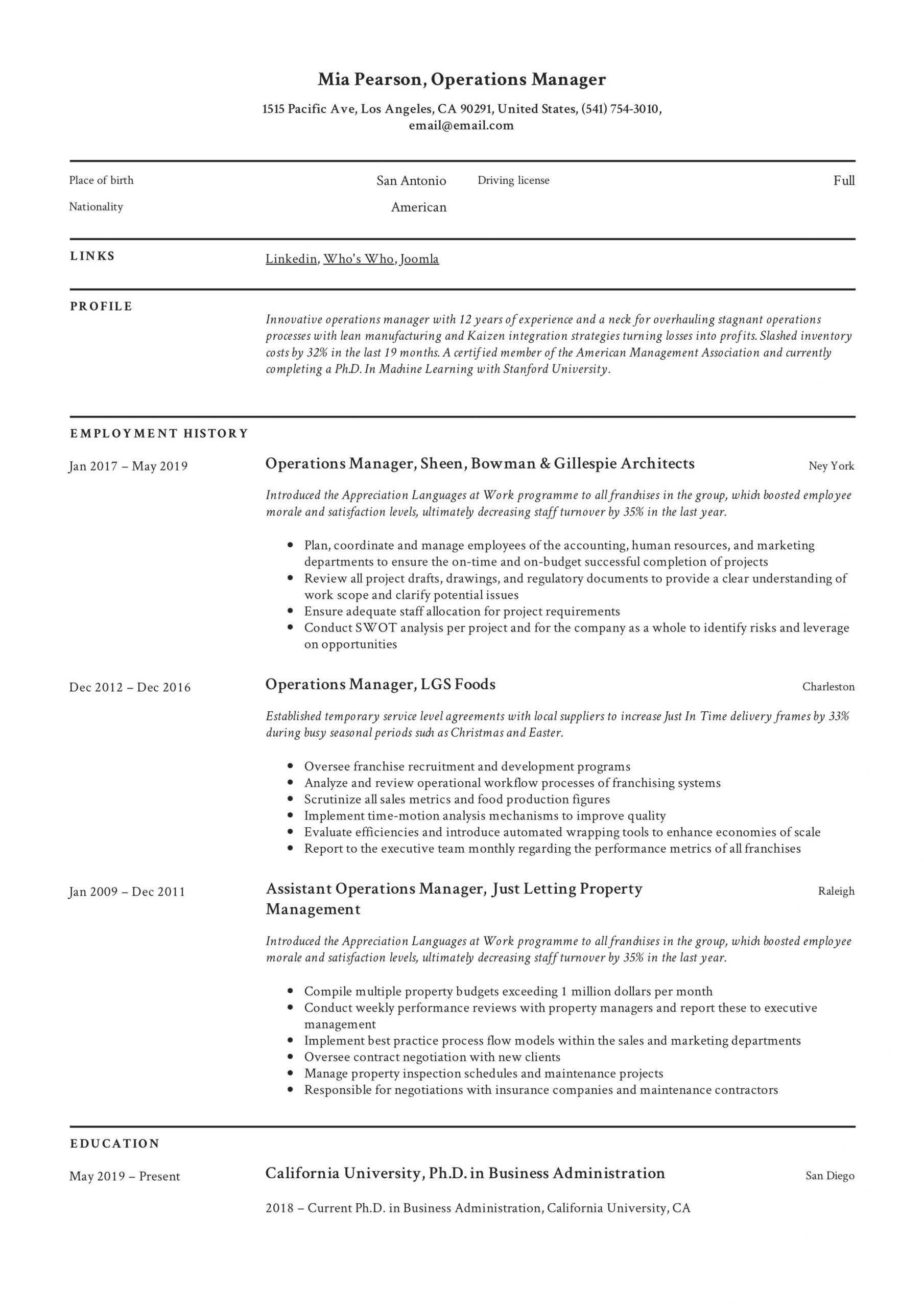 Sample Resume Operations Manager In Manufacturing Business Operations Manager Job Description for Resume October 2021