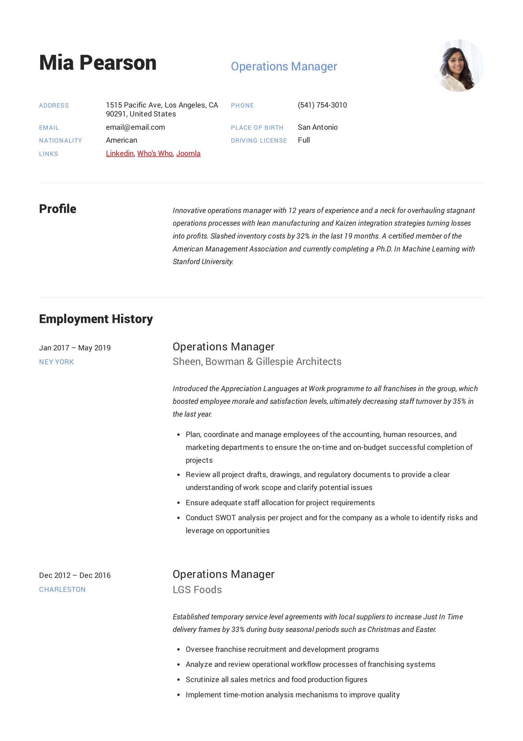 Sample Resume Operations Manager In Manufacturing Operations Manager Resume & Writing Guide  12 Examples Pdf
