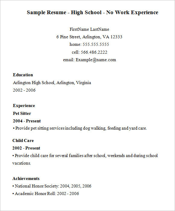Teenager High School Student Resume Samples with No Work Experience Free 9 High School Resume Templates In Pdf