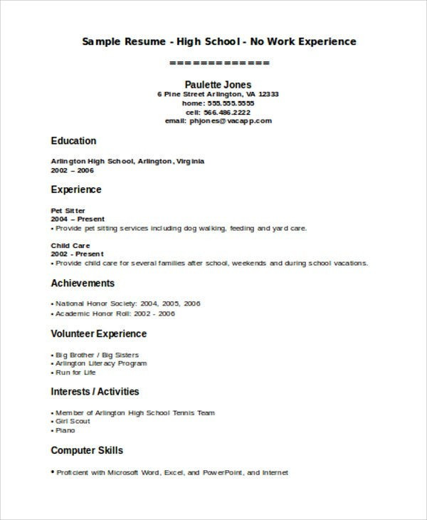 Teenager Resume Sample No Work Experience Resume Template Teenager No Job Experience Five Benefits