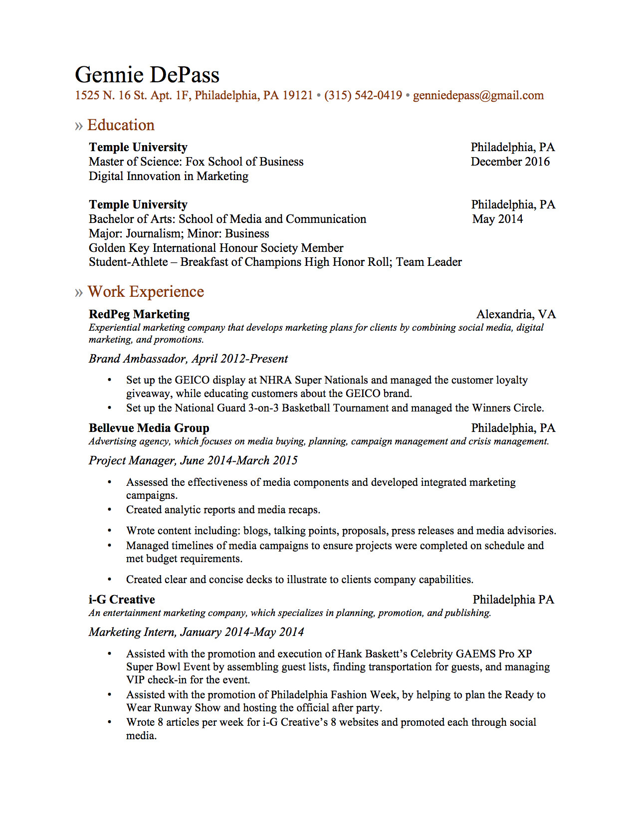 Temple Fox School Of Business Resume Template Resume