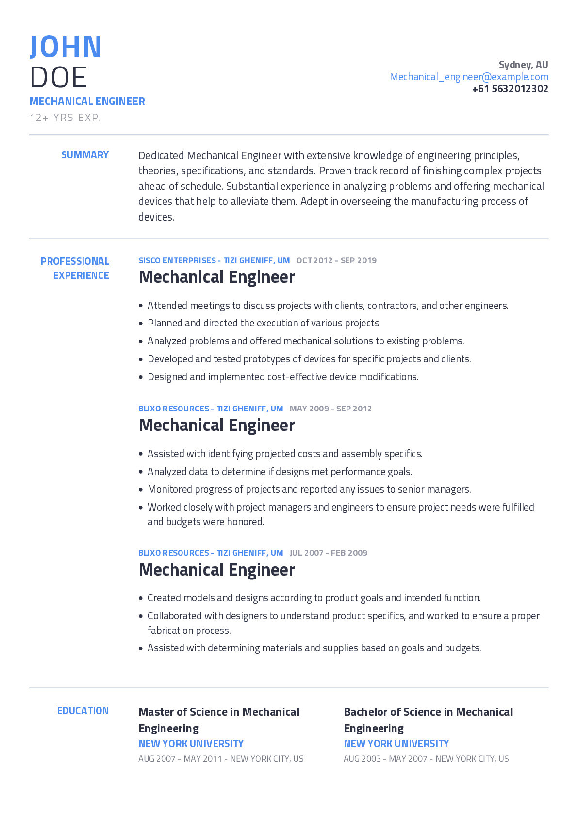 1 Year Experience Resume Sample for Mechanical Engineer Mechanical Engineer Resume Example with Content Sample Craftmycv