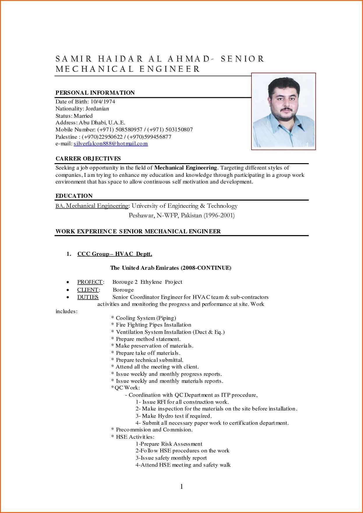 1 Year Experience Resume Sample for Mechanical Engineer Mechanical Engineer Resume Sample Modern Resume format for Diploma …
