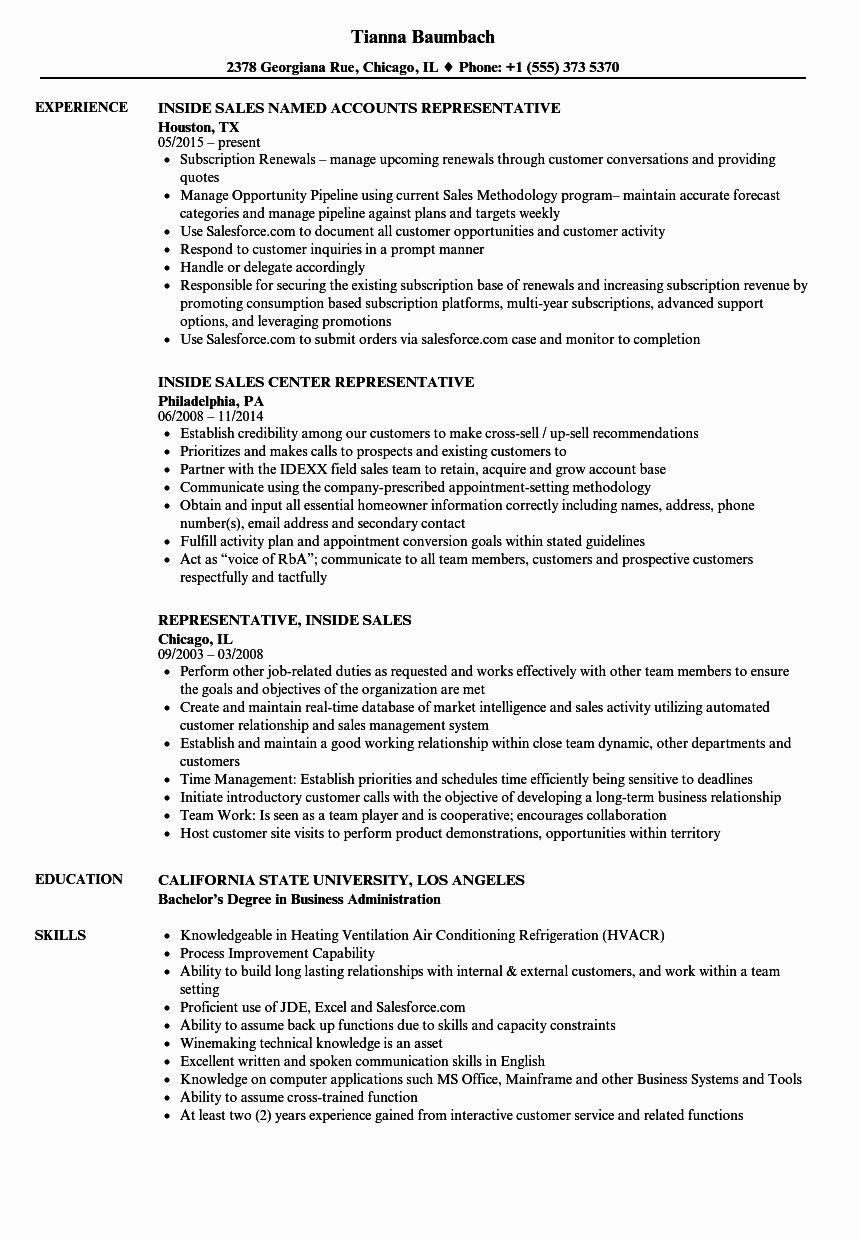 Ample Resume for Inside Sales Position Unique Representative Inside Sales Resume Samples Sales Resume …