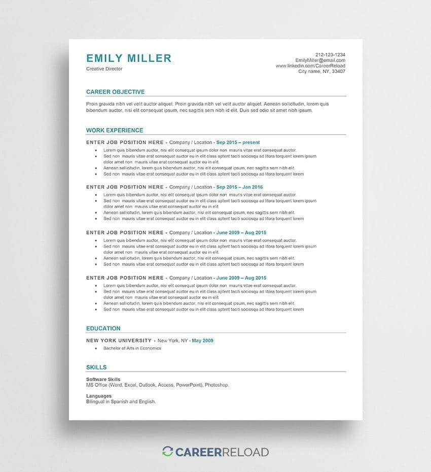 Ats Friendly Resume Template Free Download Free ats-friendly Resume Template – Emily – Career Reload