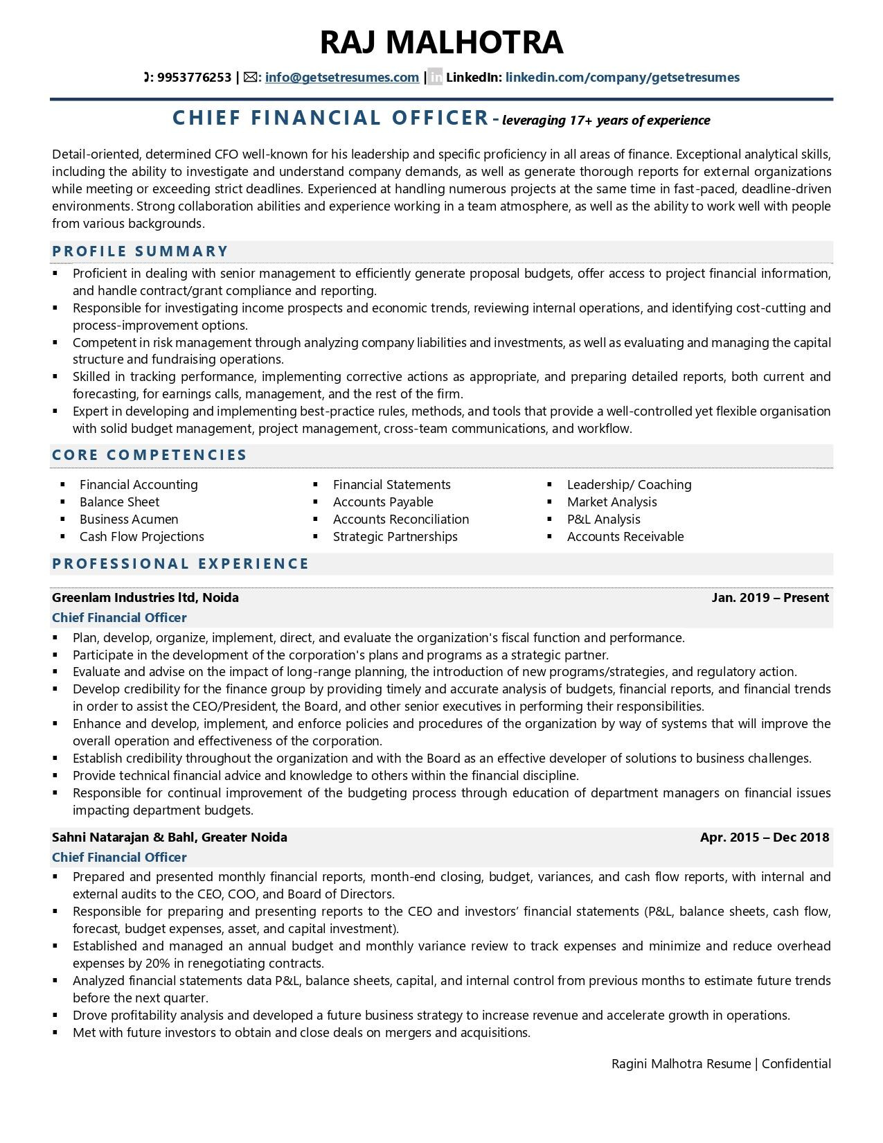 Cfo Chief Financial Officer Resume Samples Chief Finance Officer Resume Examples & Template (with Job Winning …