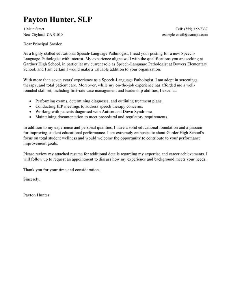 Cfy Sample Resume Speech Pathology Clinical Fellow Speech Language Pathologist Cover Letter Sample – My Perfect Cover …