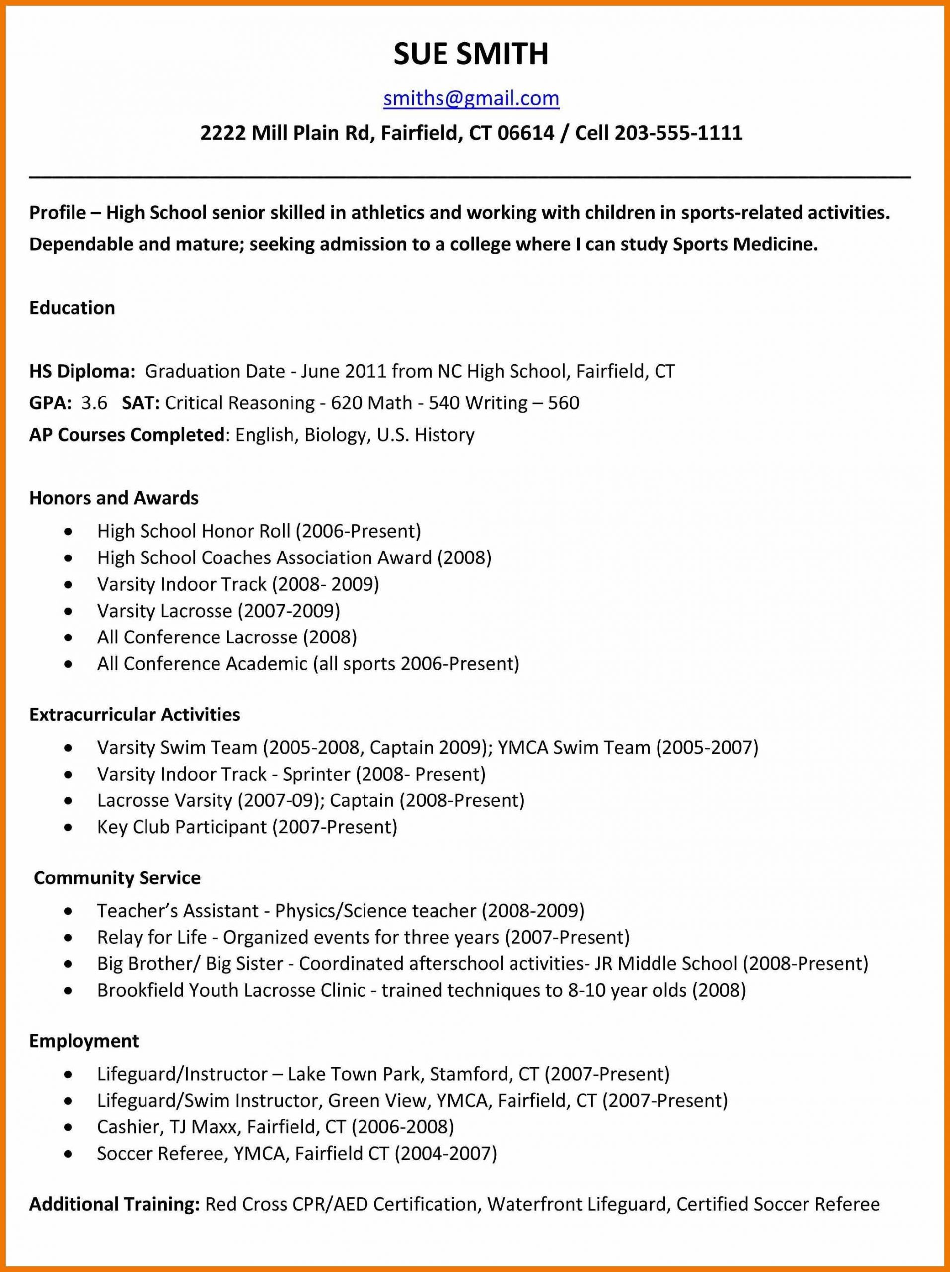 College Resume Template High School Senior High School Senior College Resume Examples, High School Senior …