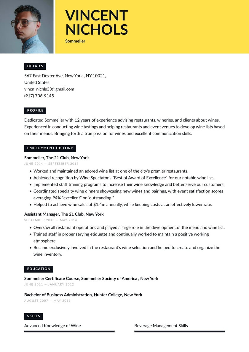 Country Club Server Bartender Resume Sample sommelier Resume Examples & Writing Tips 2022 (free Guide)