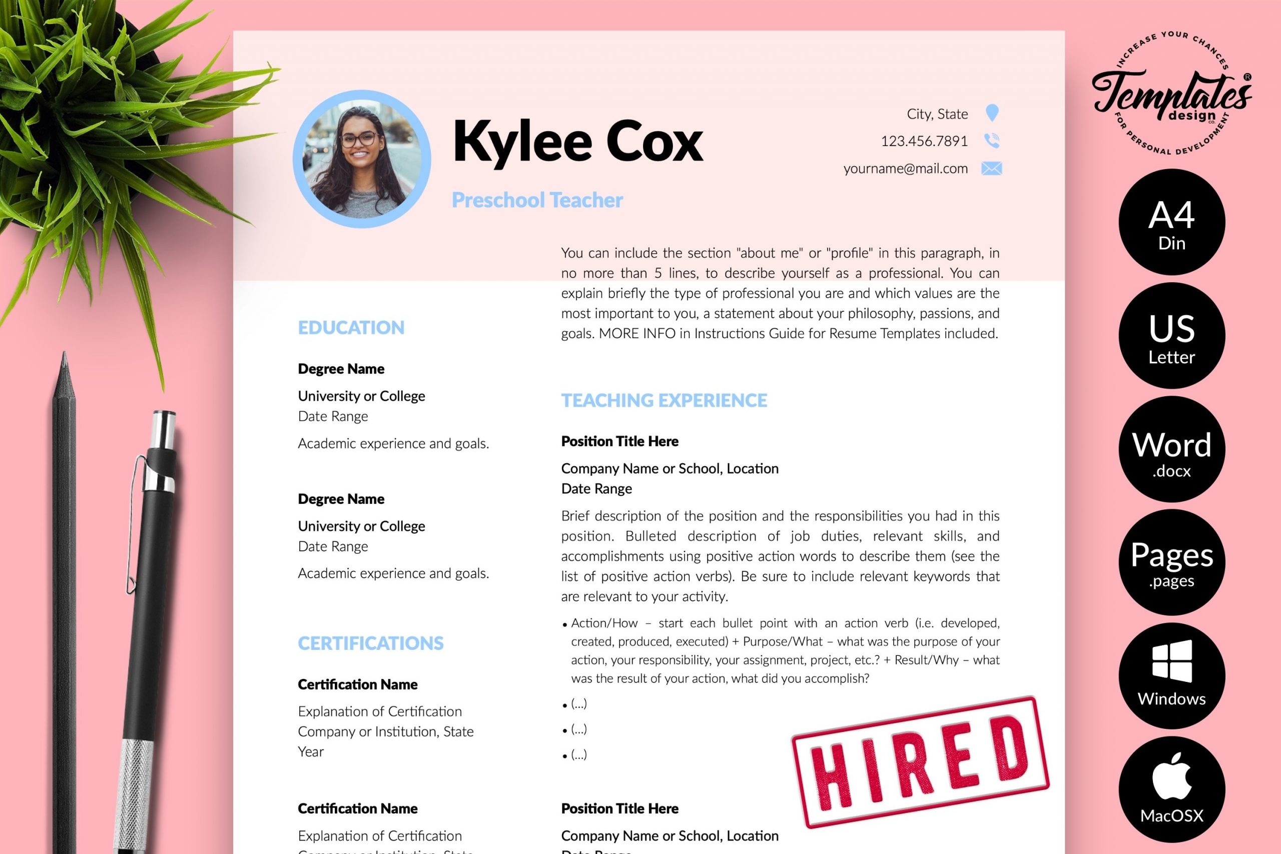 Cox School Of Business Resume Template Teacher Resume Cv Template for Word & Pages Kylie Cox (742548 …