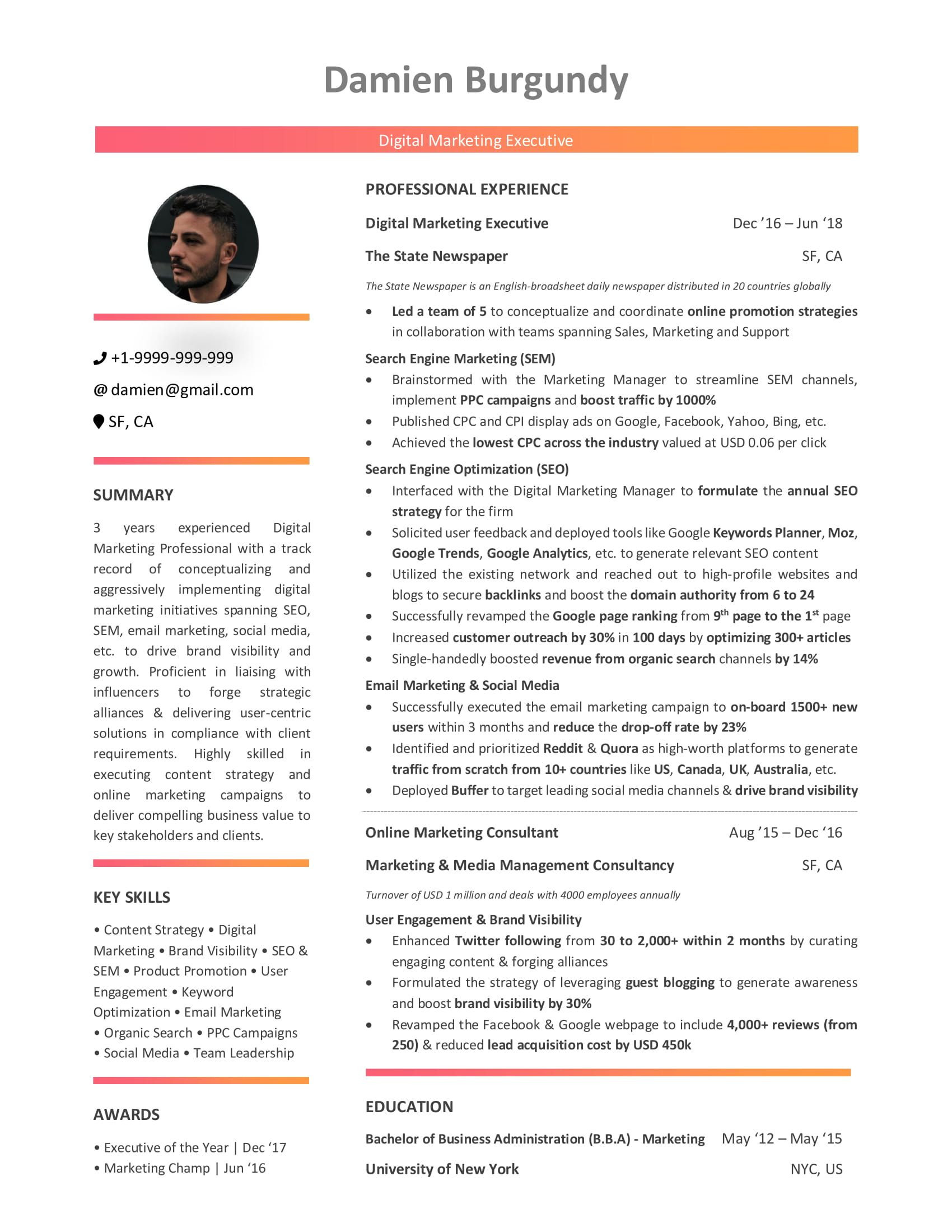 Digital Marketing Resume Template Free Download Digital Marketing Resume: 2021 Guide with 10lancarrezekiq Samples and Examples