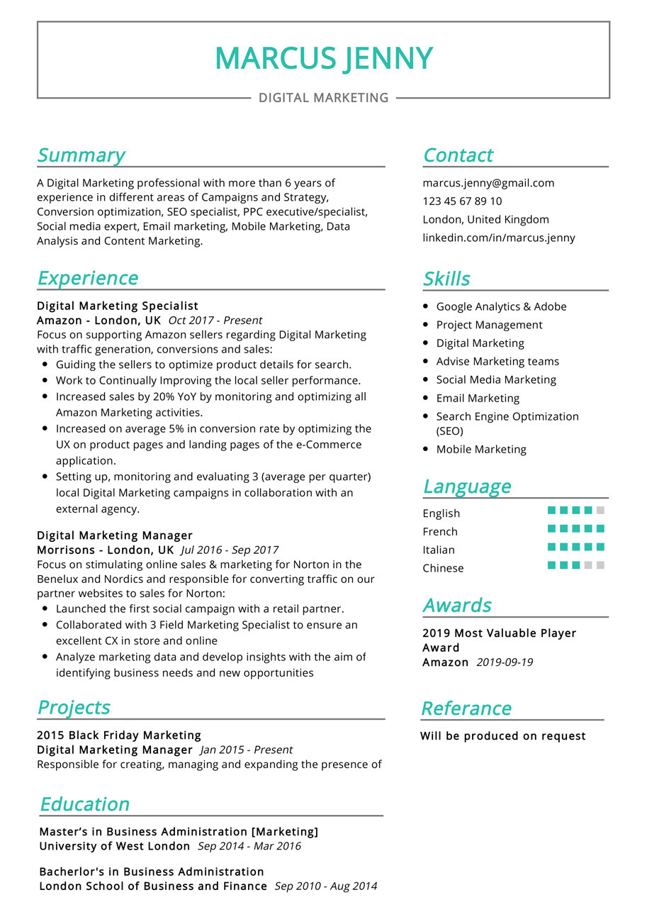 Digital Marketing Resume Template Free Download Digital Marketing Resume Example Cv Sample [2020] Resumekraft